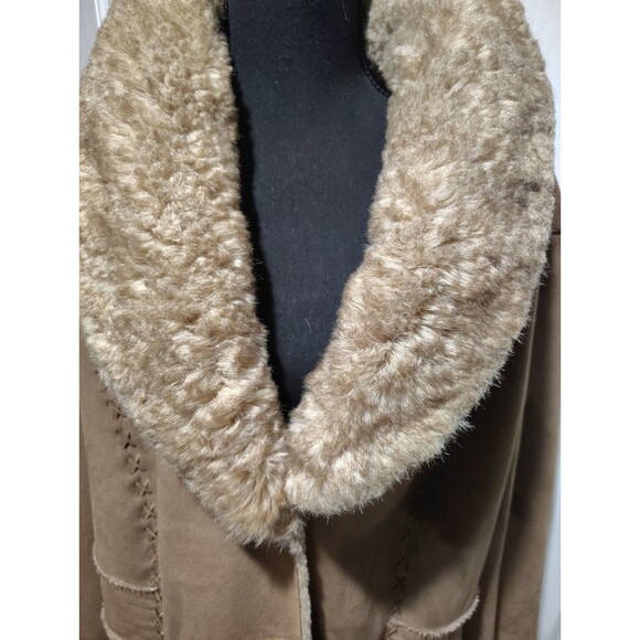 Braetan Jacket Camel Faux Suede Round Collar Faux Fur Lined Pockets Plus Sz30/32 - Picture 5 of 13